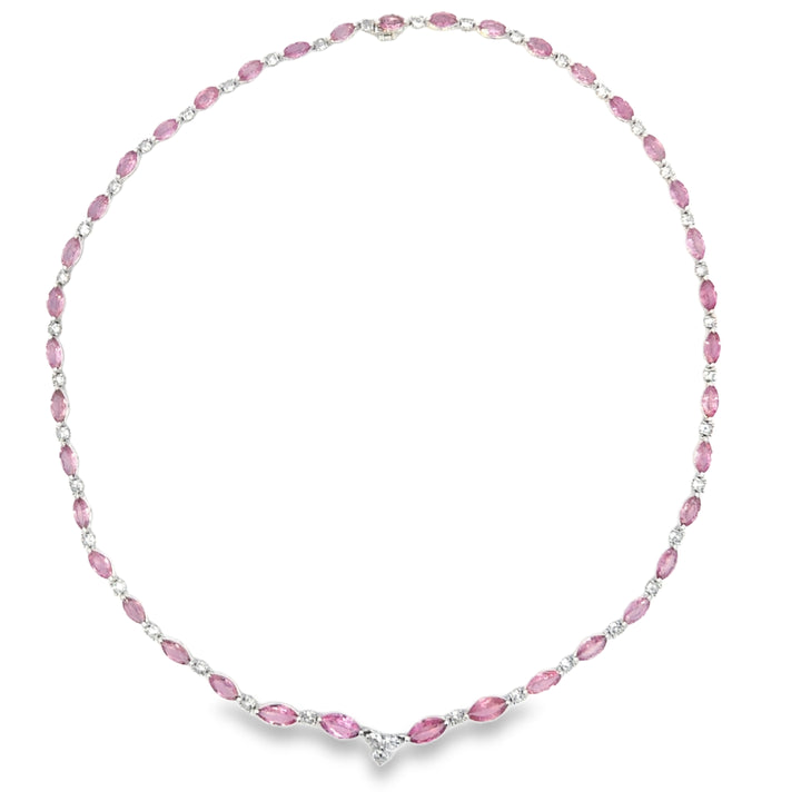 15.00 CTW Pink Sapphire and Diamond Graduated Necklace in 18K White Gold