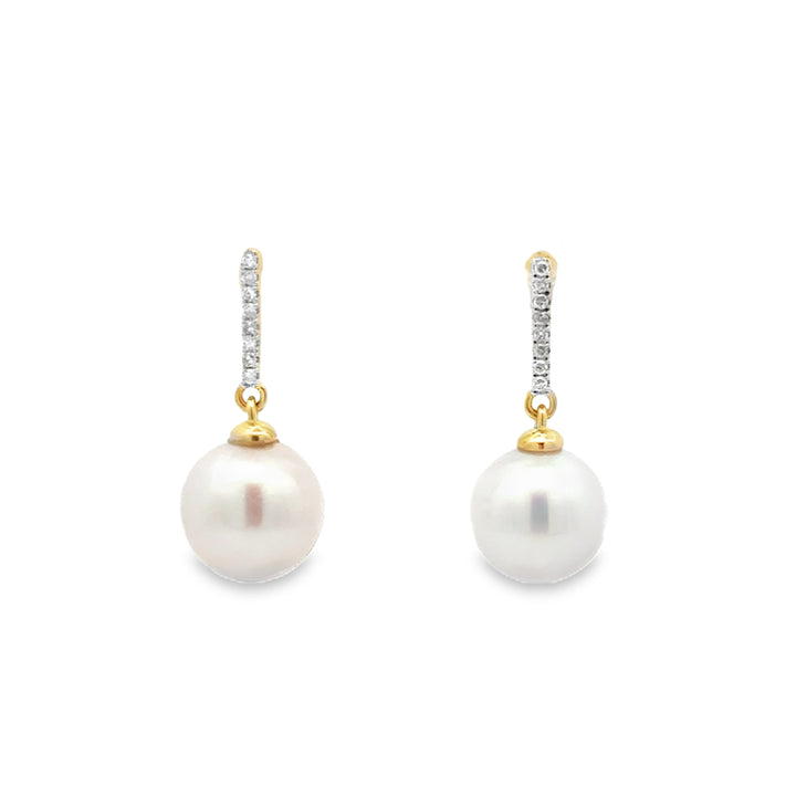 9mm "AA" Pearl Drop Earrings with 0.048 CTW Diamonds in 14K Yellow Gold