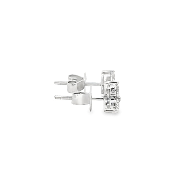 0.72 CTW Three-Stone Diamond Stud Earrings 18K White Gold