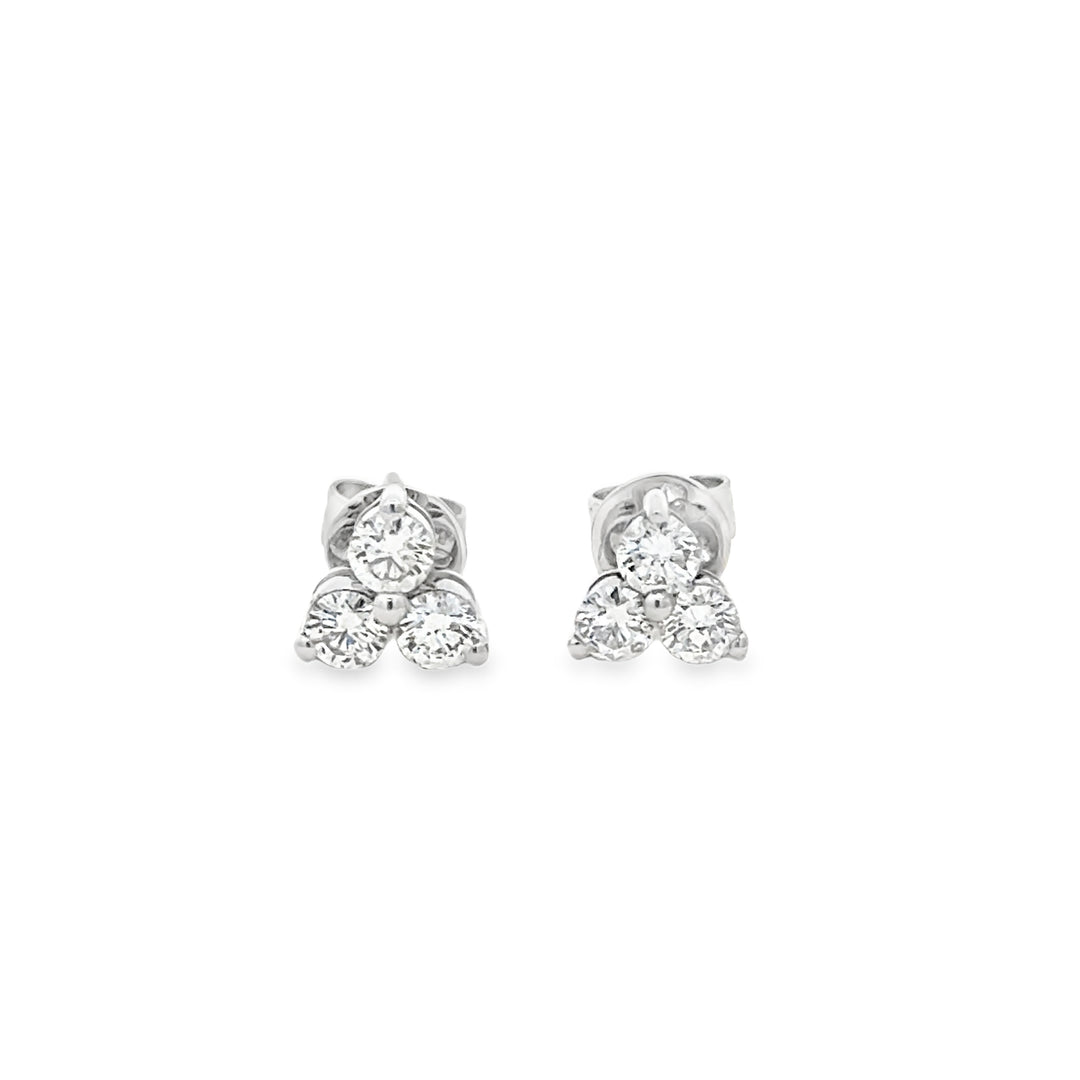 0.72 CTW Three-Stone Diamond Stud Earrings 18K White Gold