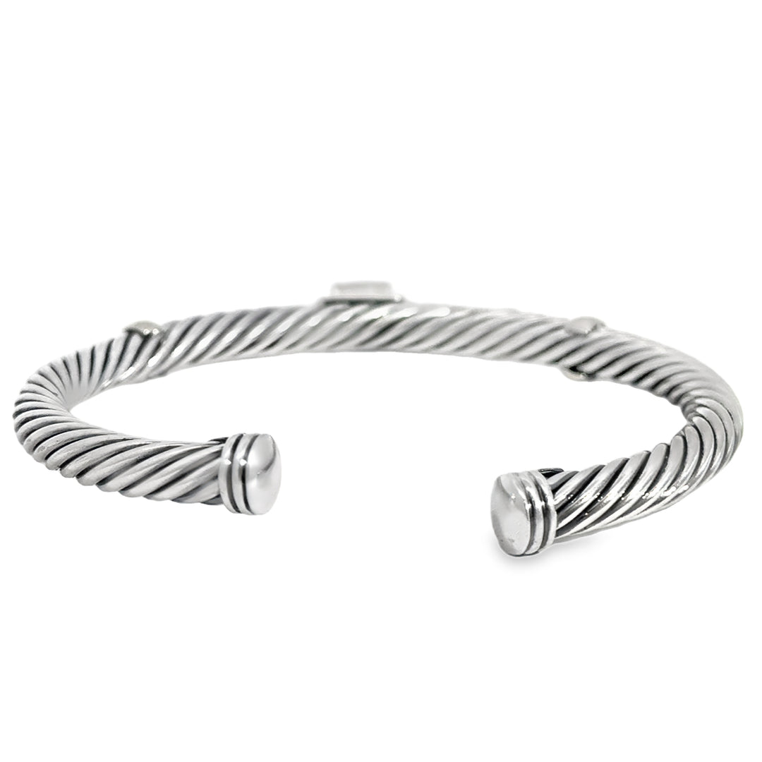 Pre-Owned David Yurman 6.3mm Sterling Silver Twisted Cable Gemstone Bangle Bracelet