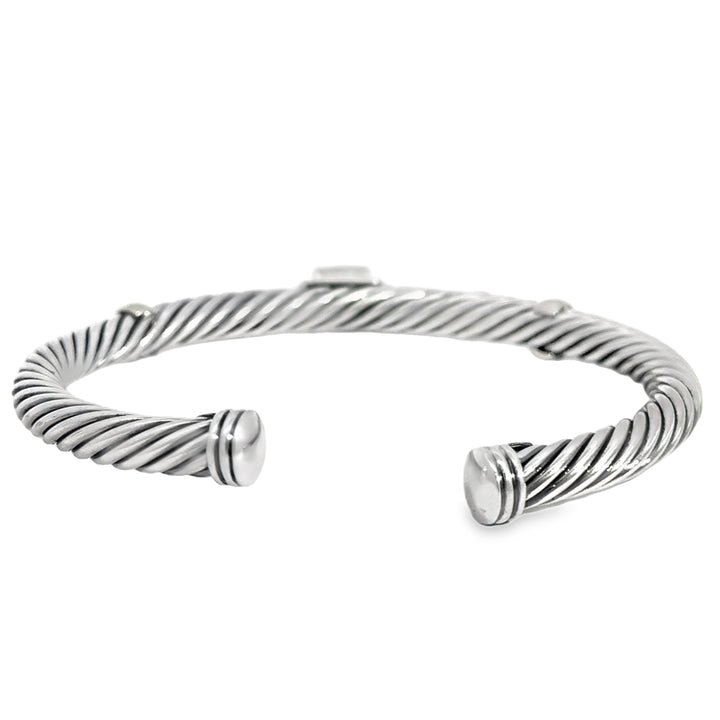 Pre-Owned David Yurman 6.3mm Sterling Silver Twisted Cable Gemstone Bangle Bracelet