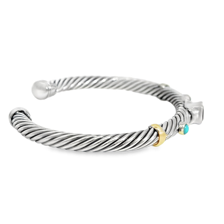 Pre-Owned David Yurman 6.3mm Sterling Silver Twisted Cable Gemstone Bangle Bracelet