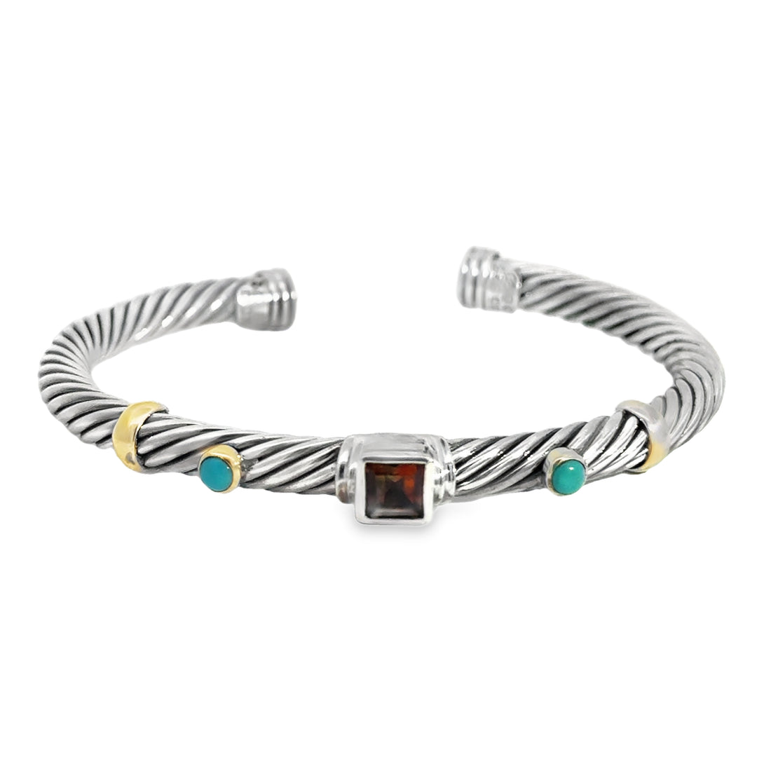 Pre-Owned David Yurman 6.3mm Sterling Silver Twisted Cable Gemstone Bangle Bracelet