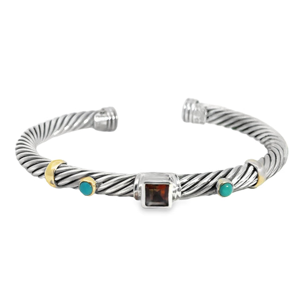 Pre-Owned David Yurman 6.3mm Sterling Silver Twisted Cable Gemstone Bangle Bracelet