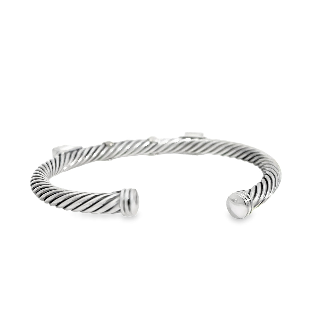 Pre-Owned David Yurman Sterling Silver Twisted Cable Gemstone Bangle Bracelet with 14K Yellow