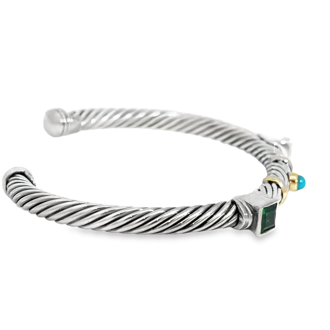 Pre-Owned David Yurman Sterling Silver Twisted Cable Gemstone Bangle Bracelet with 14K Yellow