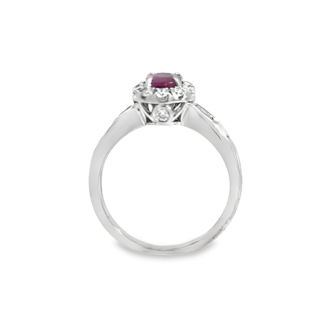 0.60 CTW Diamond &amp; Pink Sapphire Oval Ring in 14K White Gold