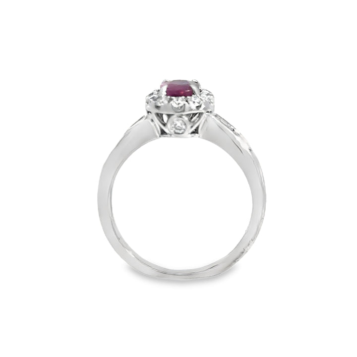 0.60 CTW Diamond &amp; Pink Sapphire Oval Ring in 14K White Gold