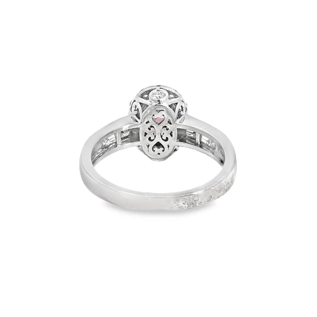 0.60 CTW Diamond &amp; Pink Sapphire Oval Ring in 14K White Gold