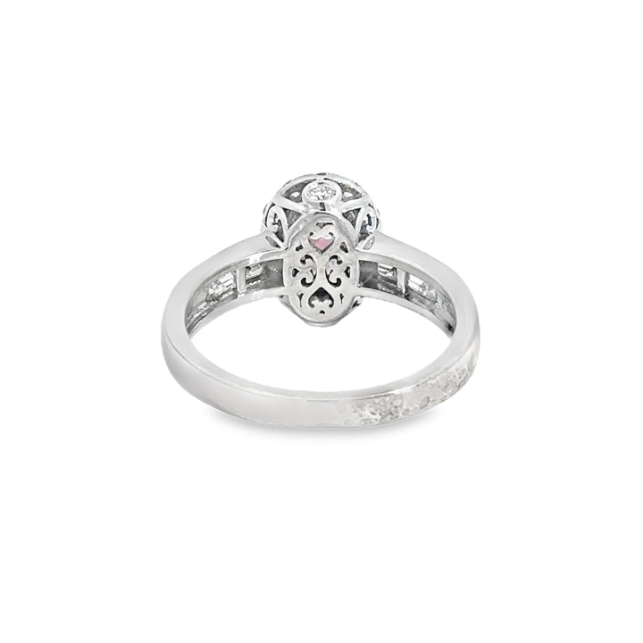 0.60 CTW Diamond &amp; Pink Sapphire Oval Ring in 14K White Gold