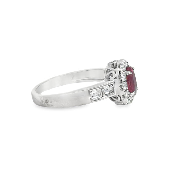 0.60 CTW Diamond &amp; Pink Sapphire Oval Ring in 14K White Gold