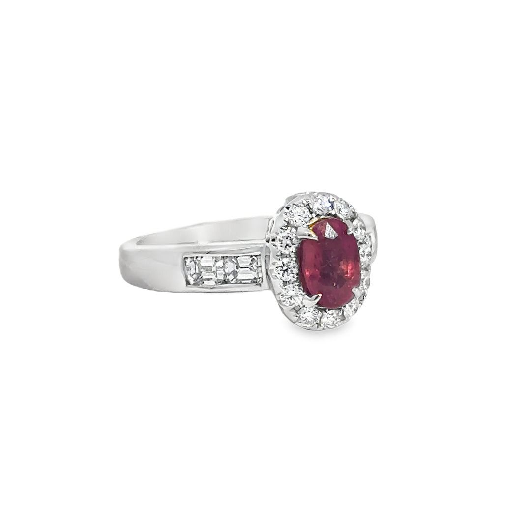 0.60 CTW Diamond &amp; Pink Sapphire Oval Ring in 14K White Gold