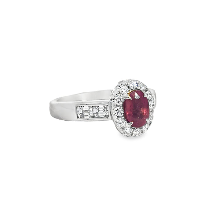 0.60 CTW Diamond &amp; Pink Sapphire Oval Ring in 14K White Gold