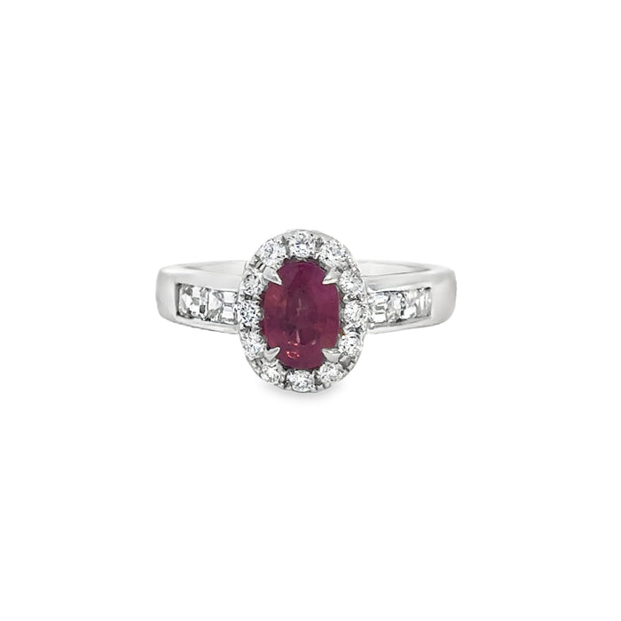 0.60 CTW Diamond & Pink Sapphire Oval Ring in 14K White Gold