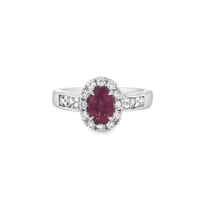 0.60 CTW Diamond &amp; Pink Sapphire Oval Ring in 14K White Gold
