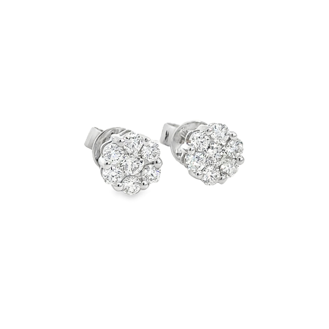 0.71 CTW Diamond Floral Stud Earrings – 18K White Gold, 7mm