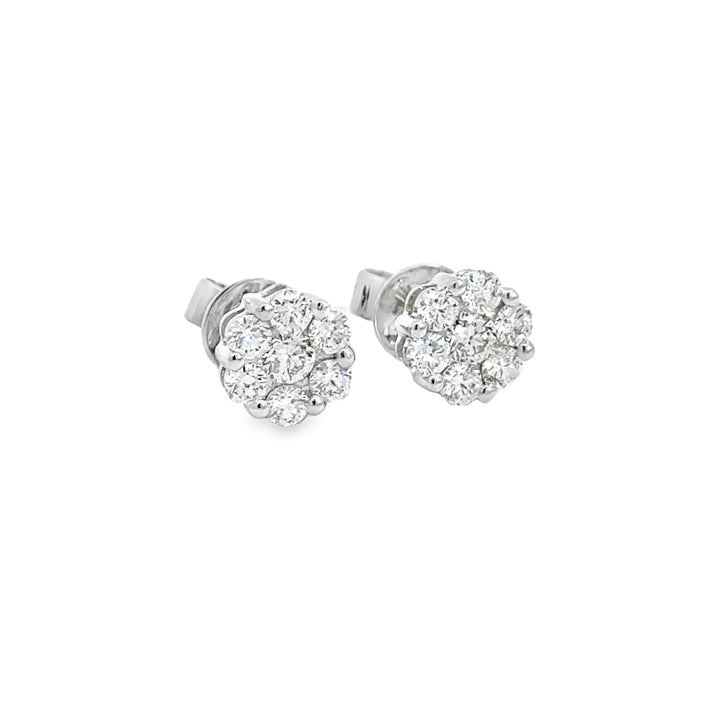 0.71 CTW Diamond Floral Stud Earrings – 18K White Gold, 7mm