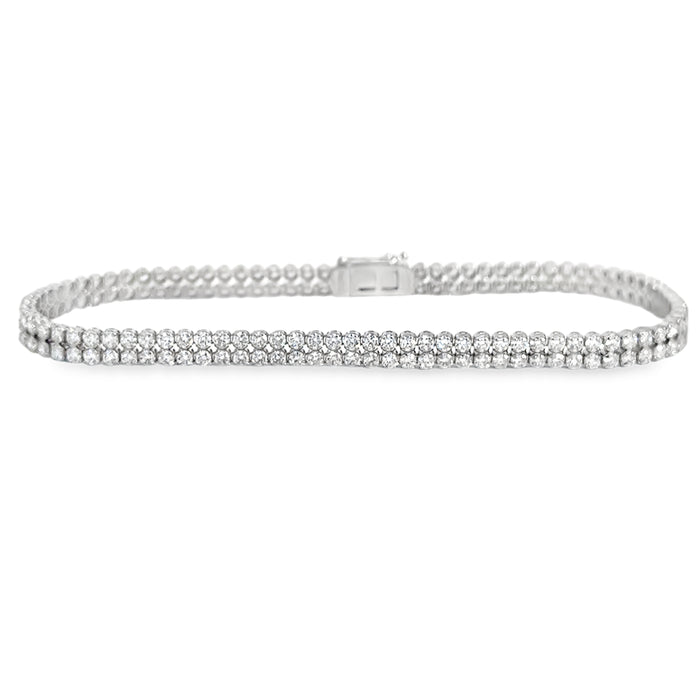 3.70 CTW Diamond Double Mini Tennis Bracelet – 18K White Gold, 7"