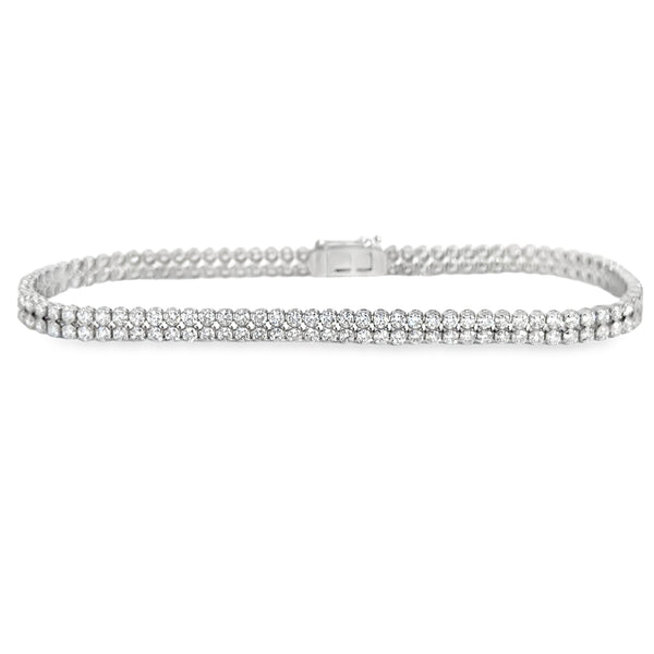 3.70 CTW Diamond Double Mini Tennis Bracelet – 18K White Gold, 7"