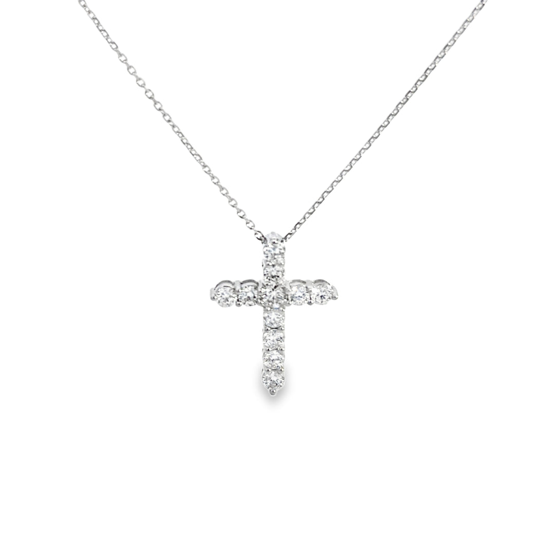 1.04 CTW Diamond Large Cross Pendant Necklace – 18K White Gold, 18"