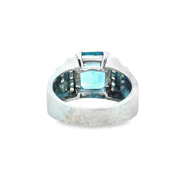4.35 CT Blue Topaz & 0.20 CTW Diamond Ring – 14K White Gold