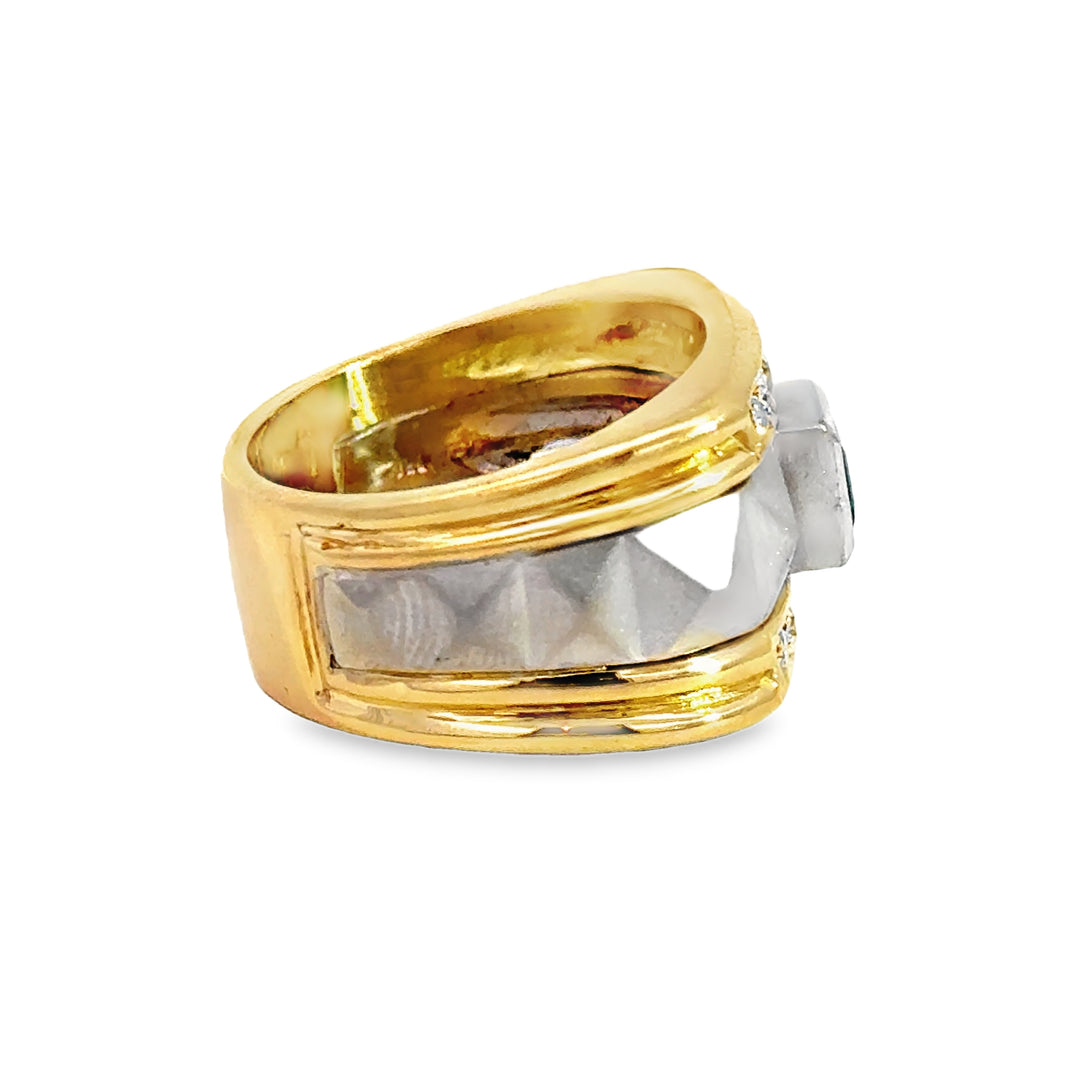 0.36 CTW Diamond & Emerald 18K Yellow and White Gold Statement Ring