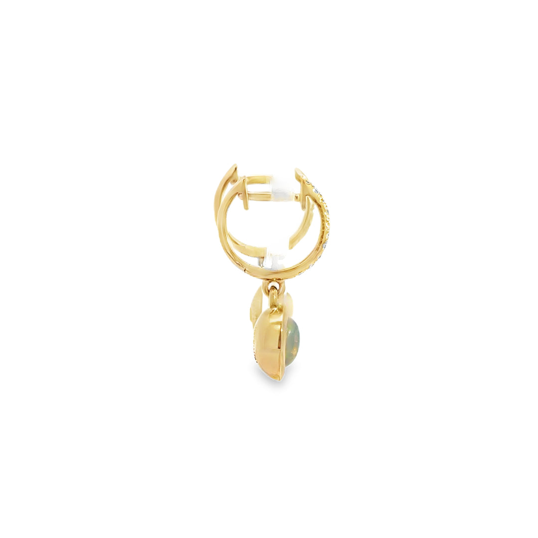 0.14 CTW Diamond & Bezel Set Opal Hoop Drop Earrings in 14K Yellow Gold