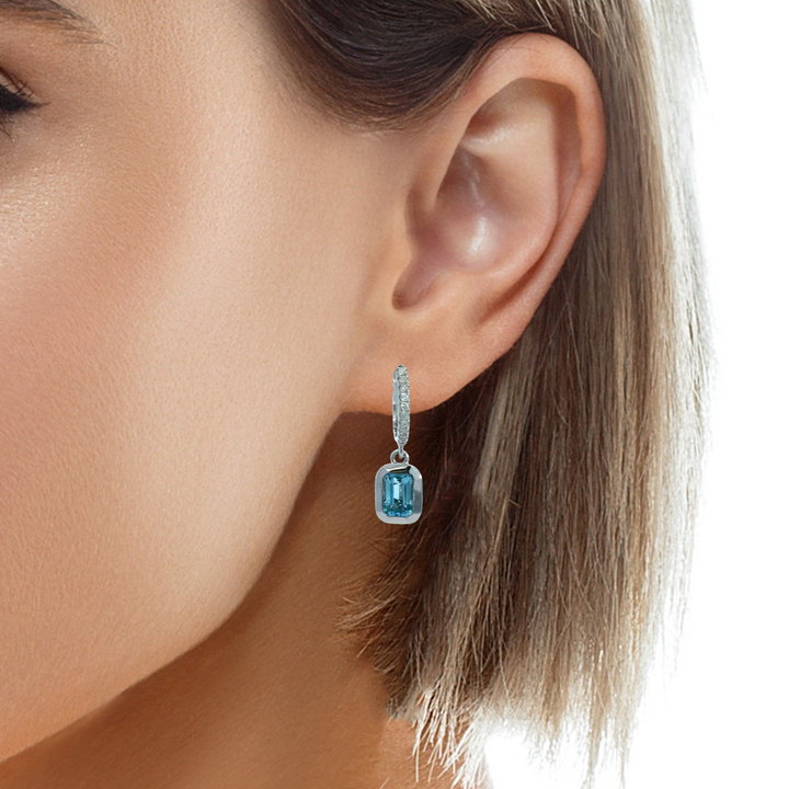 1.2 CTW Blue Topaz & 0.13 CTW Diamond Bezel Set Drop Earrings in 14K White Gold