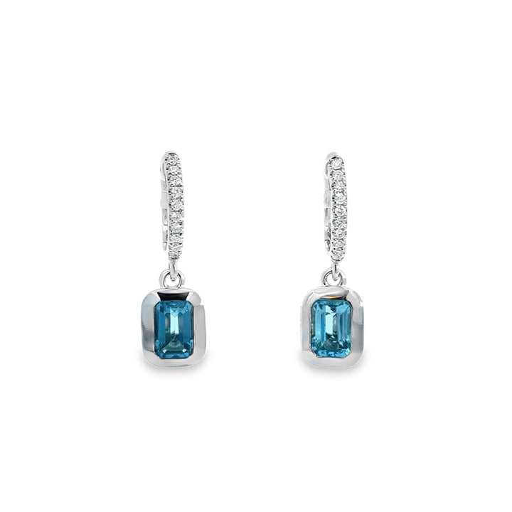 1.2 CTW Blue Topaz & 0.13 CTW Diamond Bezel Set Drop Earrings in 14K White Gold