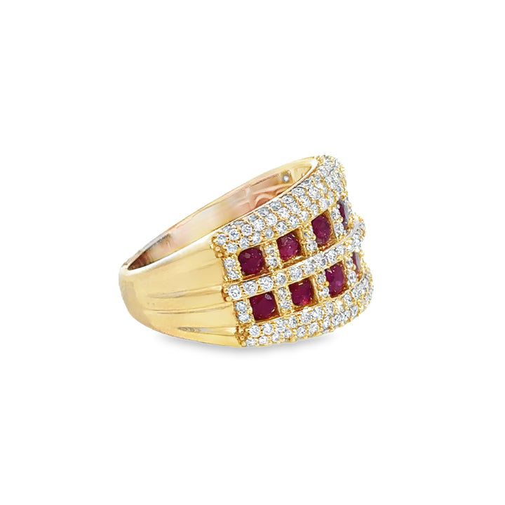 1.04 CTW Diamond &amp; 1.28 CTW Ruby Wide Band Ring in 14K Yellow Gold