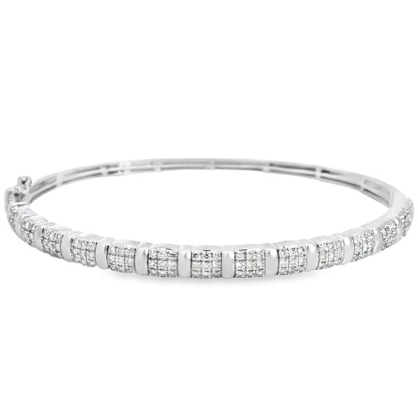 1.00 CTW Fancy Diamond Bangle Bracelet in 14K White Gold