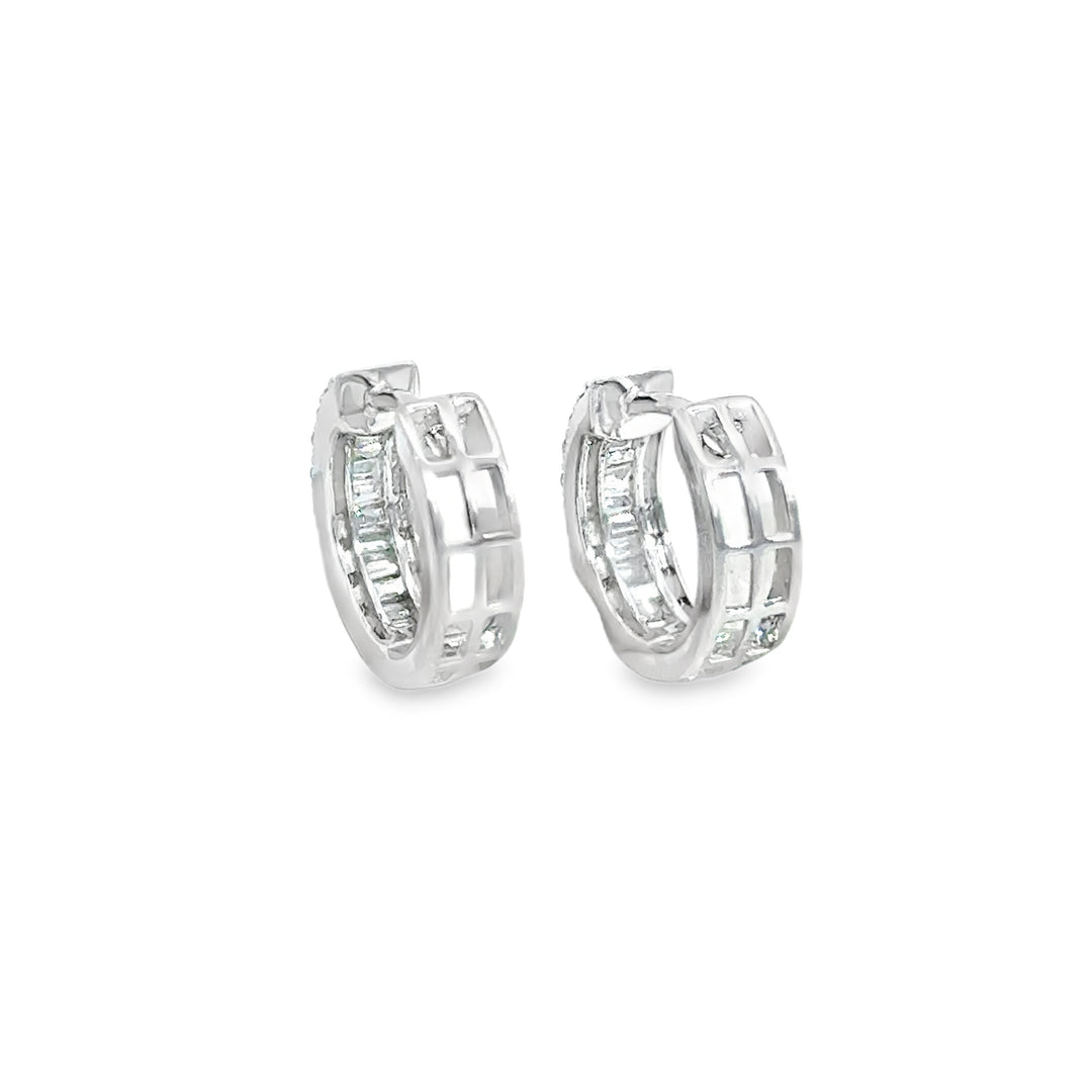 0.40 CTW Round and Baguette Diamond Huggie Earrings