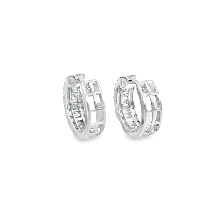 0.40 CTW Round and Baguette Diamond Huggie Earrings