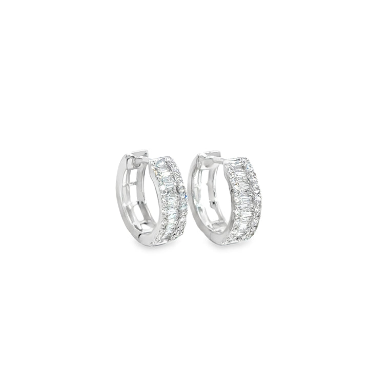 0.40 CTW Round and Baguette Diamond Huggie Earrings