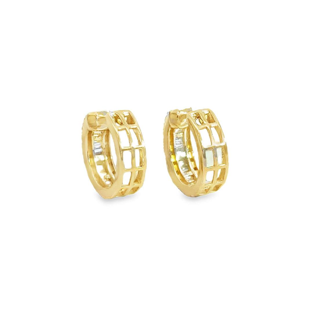 0.40 CTW Round and Baguette Diamond Huggie Earrings