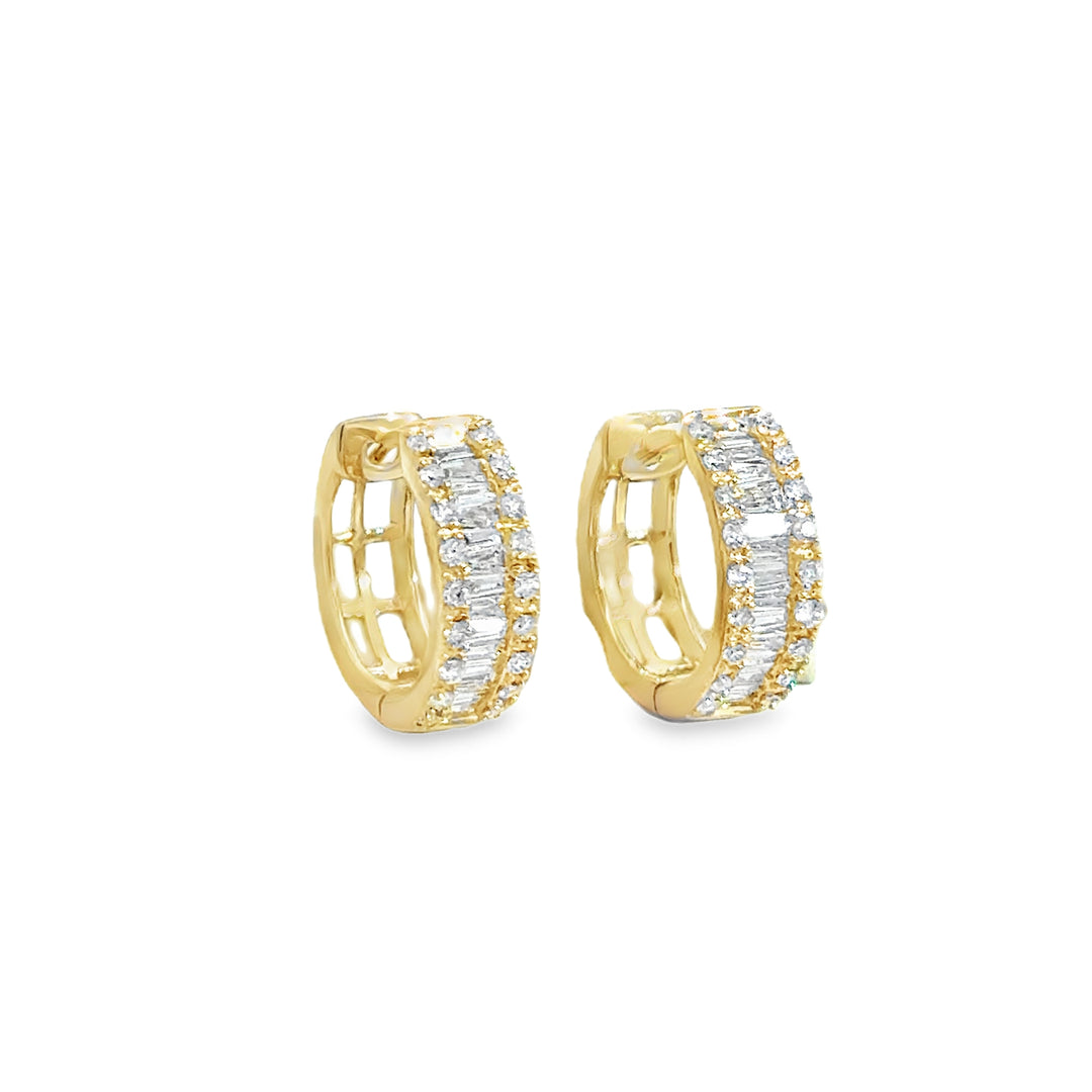 0.40 CTW Round and Baguette Diamond Huggie Earrings