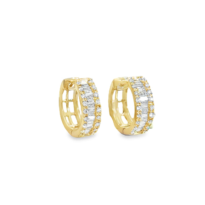 0.40 CTW Round and Baguette Diamond Huggie Earrings