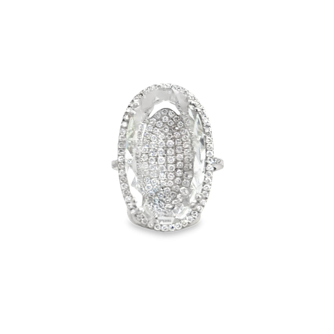 Suzanne Kalan Faceted White Quartz Ring Over 0.65 CTW Pavé Diamonds in 18K White Gold