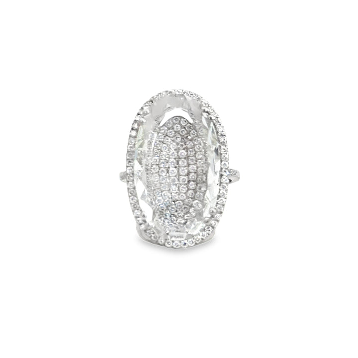 Suzanne Kalan Faceted White Quartz Ring Over 0.65 CTW Pavé Diamonds in 18K White Gold