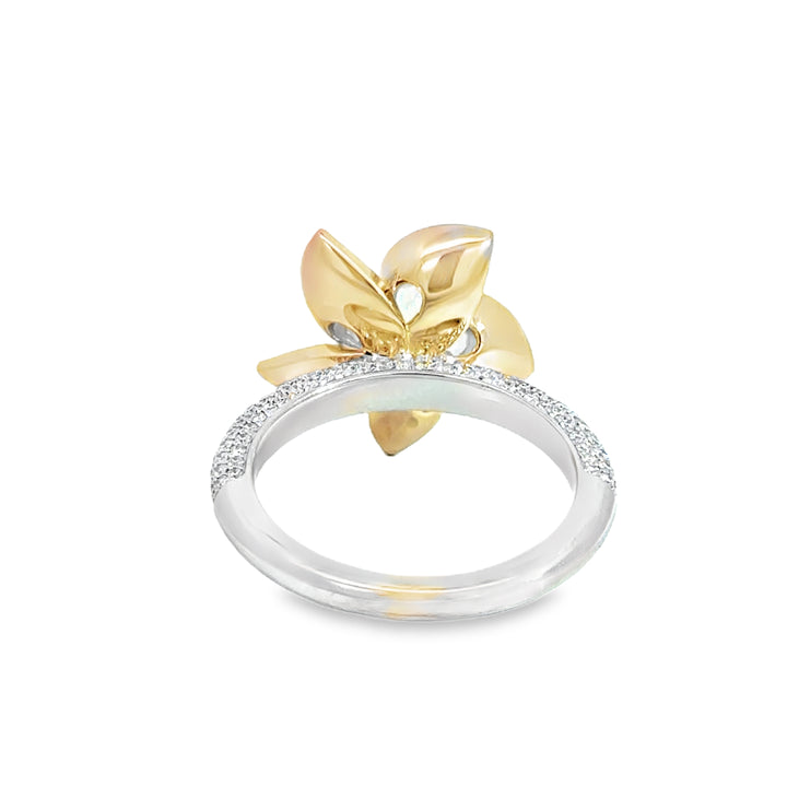 Harakh 1.50 CTW Diamond Plumeria Floral Ring in 18K White & Rose Gold