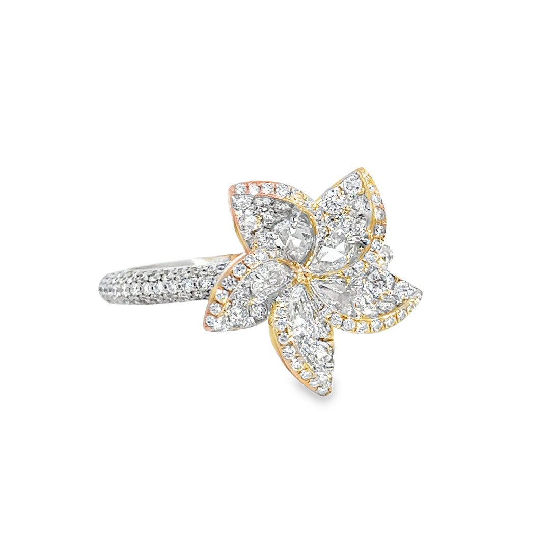 Harakh 1.50 CTW Diamond Plumeria Floral Ring in 18K White & Rose Gold