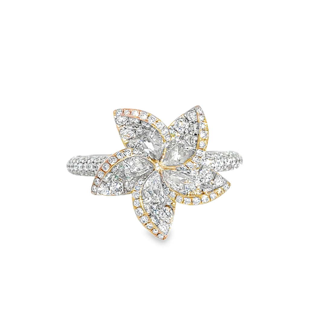 Harakh 1.50 CTW Diamond Plumeria Floral Ring in 18K White & Rose Gold