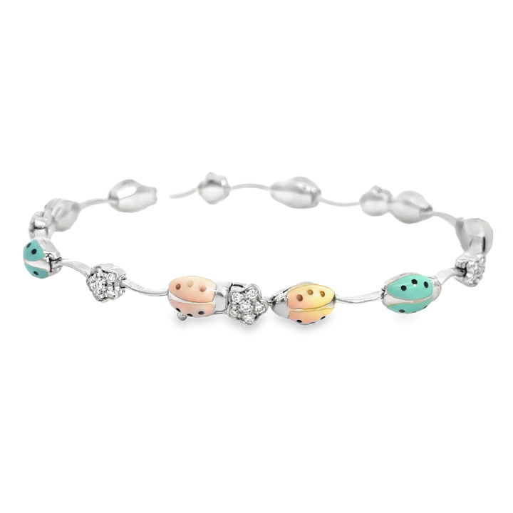 Aaron Basha 0.43 CTW Diamond Ladybug Bracelet with Enamel in 18K White Gold