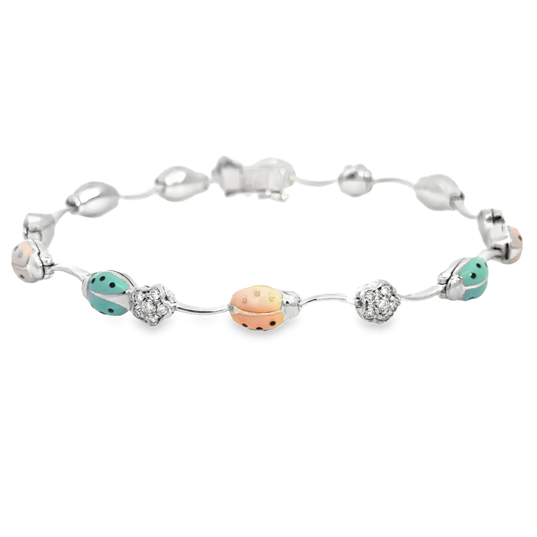 Aaron Basha 0.43 CTW Diamond Ladybug Bracelet with Enamel in 18K White Gold