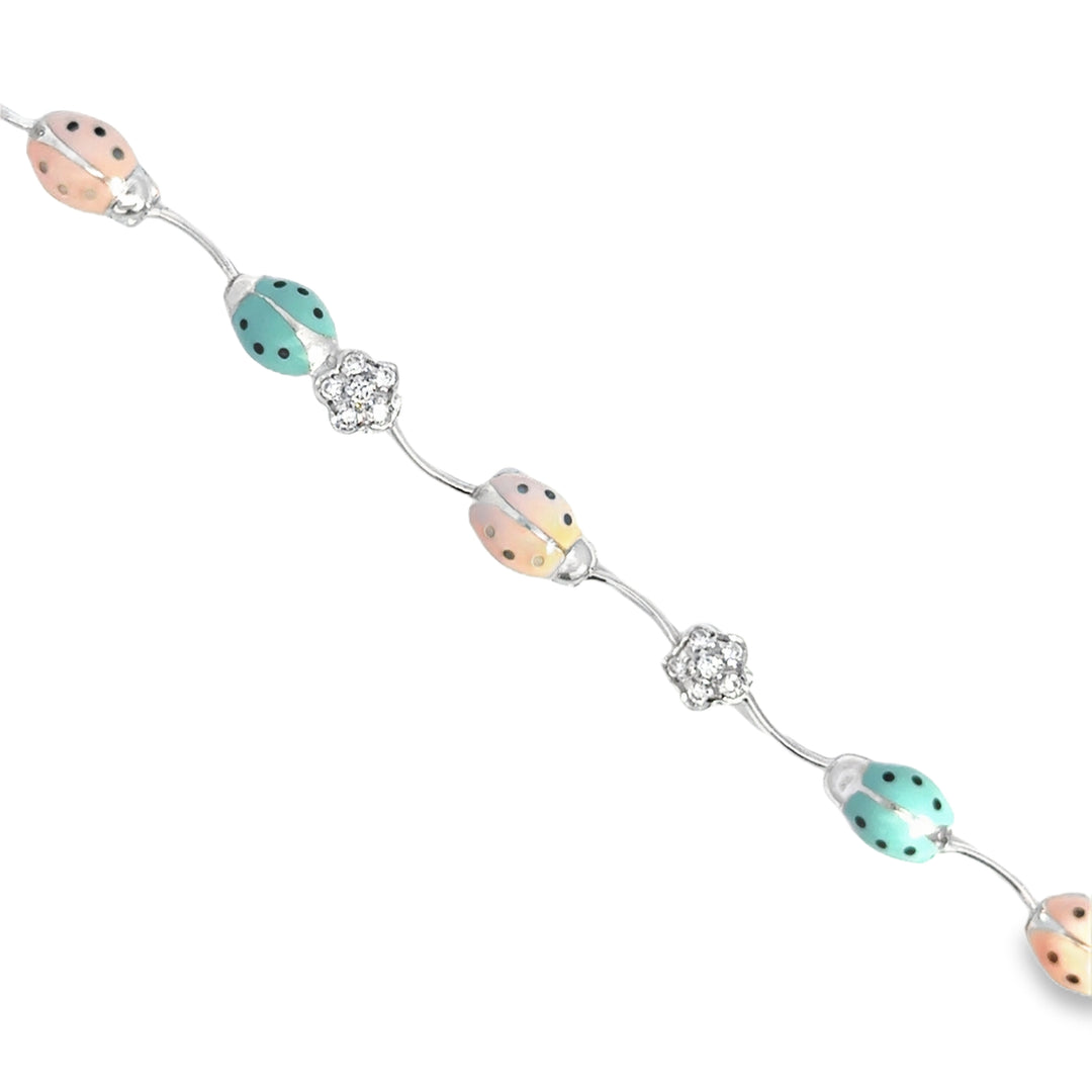 Aaron Basha 0.43 CTW Diamond Ladybug Bracelet with Enamel in 18K White Gold