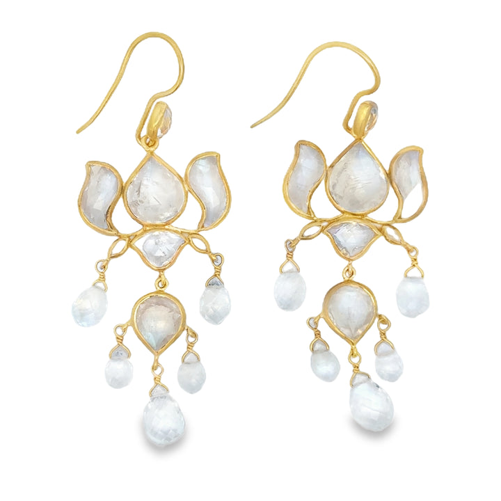 Moonstone Chandelier Earrings in 18K Yellow Gold – 2.5" Length