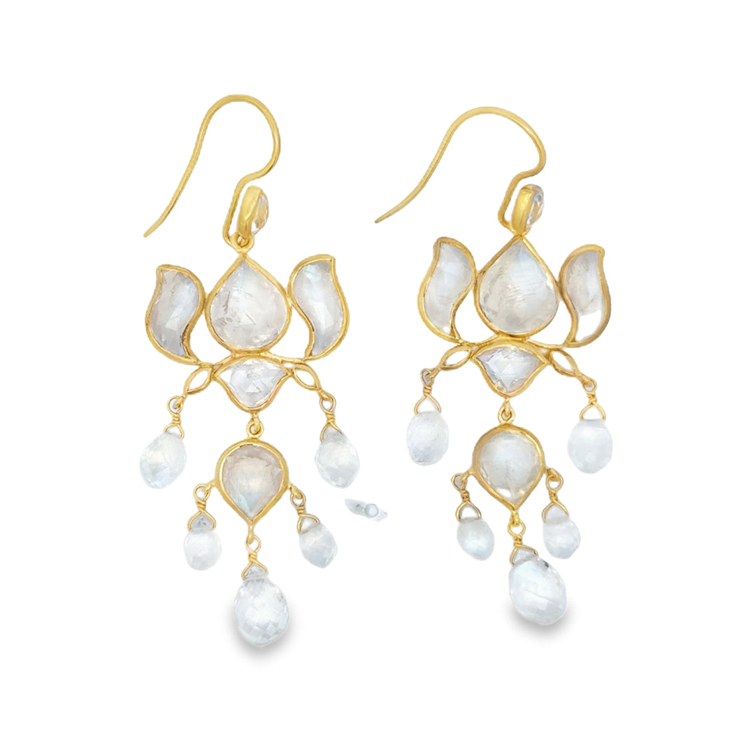 Moonstone Chandelier Earrings in 18K Yellow Gold – 2.5" Length