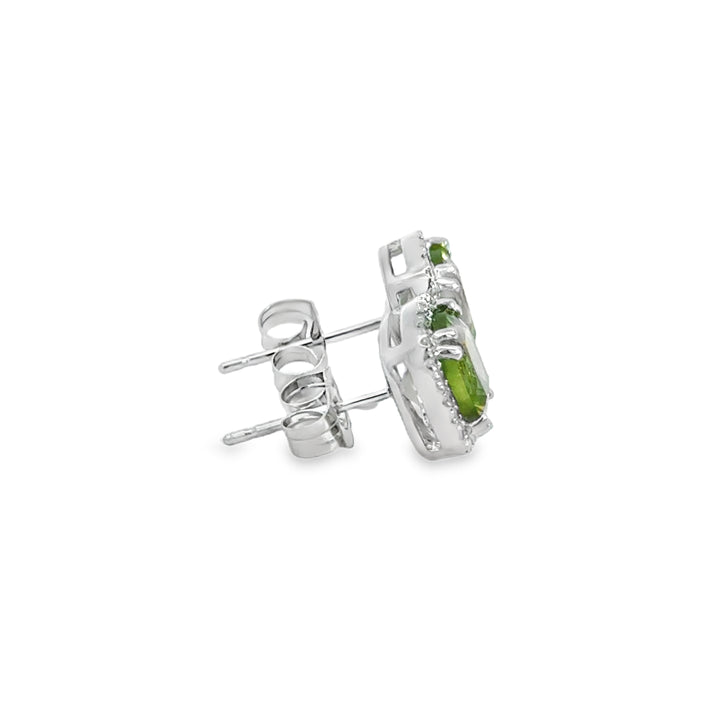 0.12 CTW Diamond Peridot 14K White Gold Halo Stud Earrings