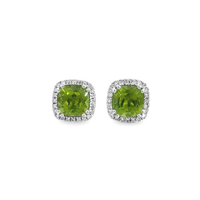 0.12 CTW Diamond Peridot 14K White Gold Halo Stud Earrings